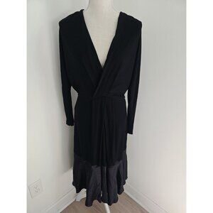 Derek Lam New York Silk Blend Black V-neck Long Sleeves A-line Midi Dress 8 M